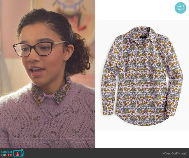 J. Crew Button up Shirt in Tiger Floral worn by Mary-Anne Spier (Malia Baker) on The Baby-Sitters Club