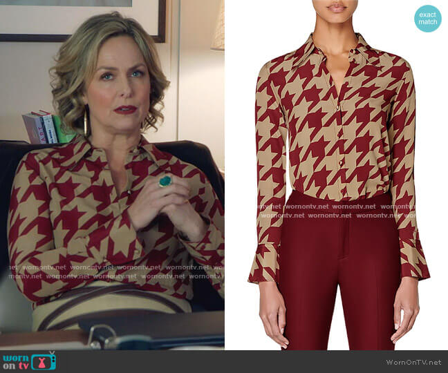 Suistudio Alec Houndstooth Silk Blouse worn by Jacqueline (Melora Hardin) on The Bold Type