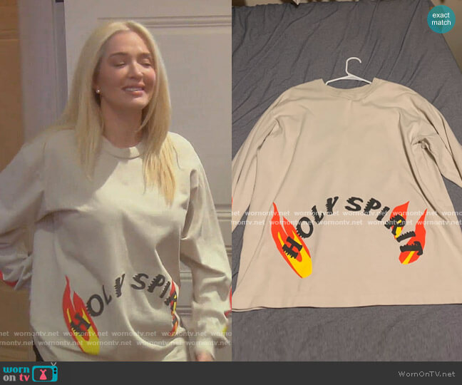 Kanye West Sunday Service Holy Spirit Long Sleeve Tee worn by Erika Jayne on The Real Housewives of Beverly Hills