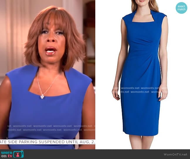 Tahari ASL Scuba Crepe Square Neck Cap Sleeve Side Ruched Dress worn by Gayle King on CBS Mornings