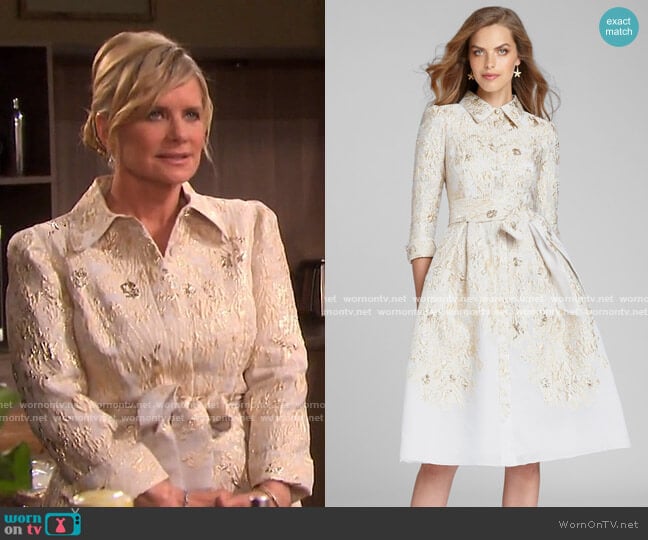 Teri Jon by Rickie Freeman Metallic Jacquard Shirtdress worn by Kayla Brady (Mary Beth Evans) on Days of our Lives