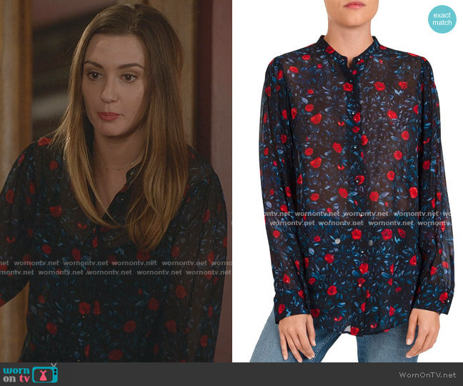 The Kooples Poison Roses Floral-Print Shirt worn by Joy Harper (Katherine Barrell) on Good Witch