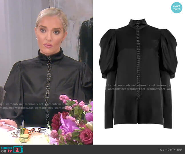 Vera Wang Puff Sleeve Shirt worn by Erika Jayne on The Real Housewives of Beverly Hills