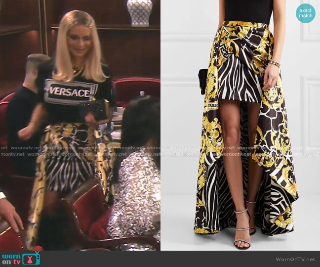 Versace Asymmetric Printed Satin Skirt worn by Dorit Kemsley on The Real Housewives of Beverly Hills