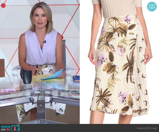 Vince Tropical Garden Midi Skirt worn by Amy Robach on Good Morning America