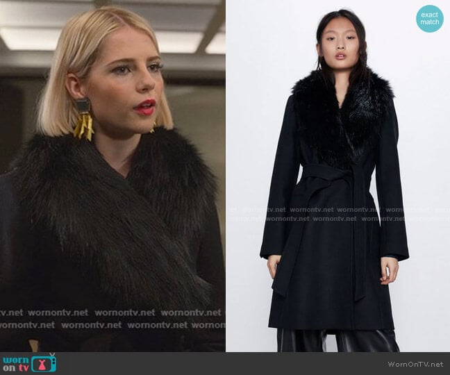 Zara Coat with Fauxx Fur Collar worn by Astrid (Lucy Boynton) on The Politician