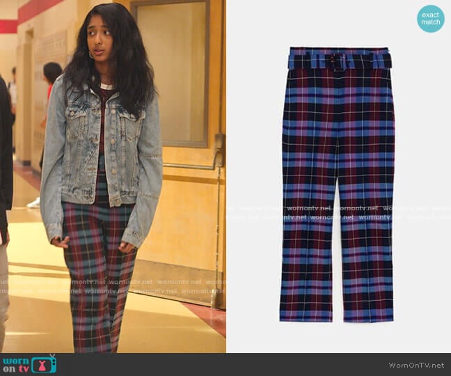 Zara Checked Trousers with Belt worn by Devi Vishwakumar (Maitreyi Ramakrishnan) on Never Have I Ever