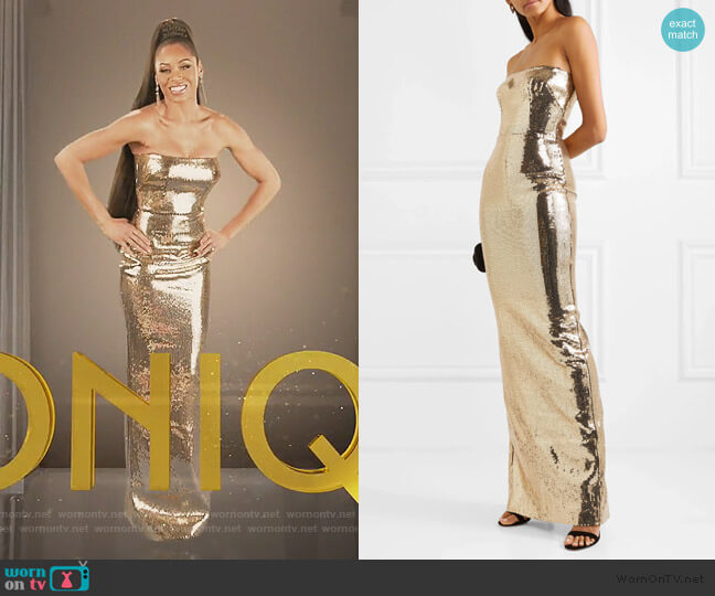 Alex Perry Howard strapless sequined crepe gown worn by Monique Samuels on The Real Housewives of Potomac