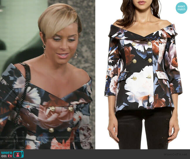 Alexia Admor Karina Floral Jacket worn by Robyn Dixon on The Real Housewives of Potomac