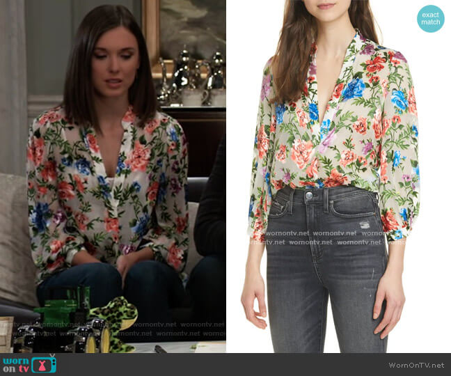 Alice + Olivia Sheila Floral Split Neck Blouse worn by Willow Tait (Katelyn MacMullen) on General Hospital
