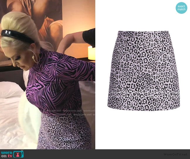 Andamane Bertha Leopard-Print Tweed Mini Skirt worn by Erika Jayne on The Real Housewives of Beverly Hills