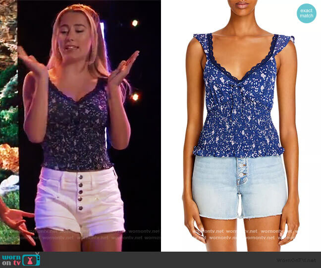 Aqua Abstract Dot Print Smocked Top worn by Josslyn Jacks (Eden McCoy) on General Hospital