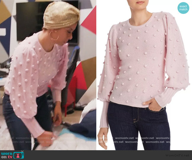 Aqua Cashmere Puff-Sleeve Popcorn Cashmere Sweater worn by Robyn Dixon on The Real Housewives of Potomac