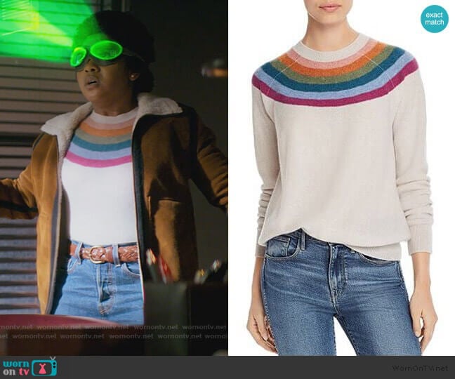 Aqua Rainbow-Stripe Cashmere Sweater worn by Beth Chapel (Anjelika Washington) on Stargirl