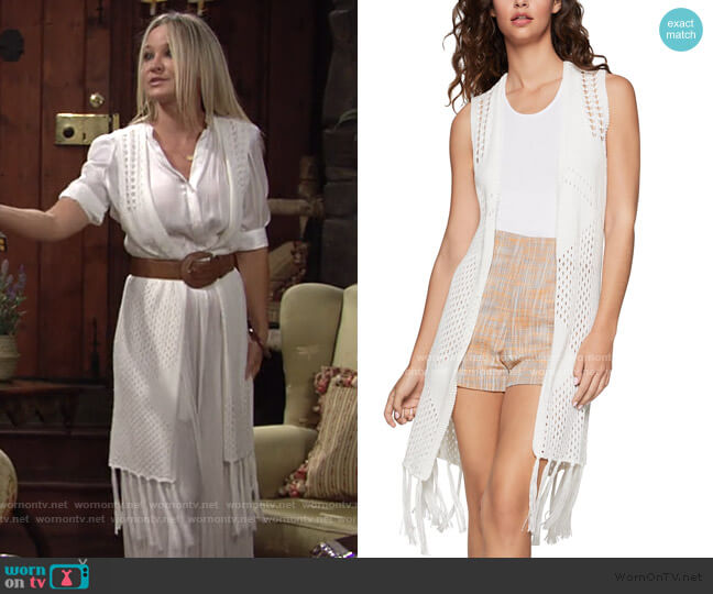 BCBGeneration Fringe-Trim Knit Vest worn by Sharon Newman (Sharon Case) on The Young and the Restless