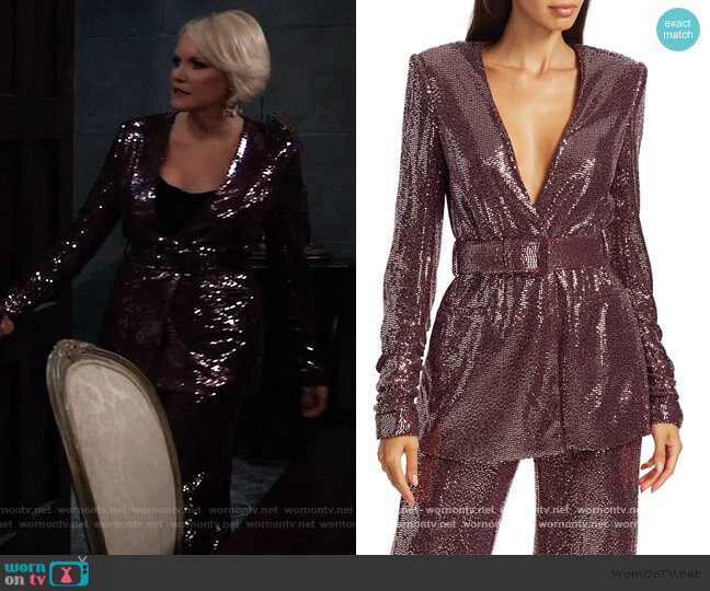Badgley Mishka Sequin Belted Jacket worn by Ava Jerome (Maura West) on General Hospital