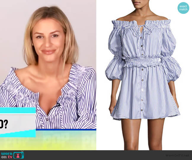 Caroline Constas Peasant Striped Off-the-Shoulder High-Low Dress worn by Morgan Stewart on E! News