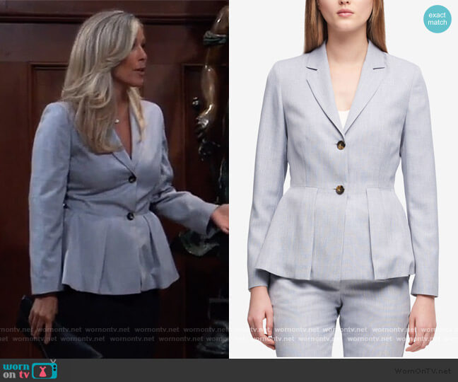 DKNY Light Blue Two Button Peplum Jacket worn by Carly Spencer (Laura Wright) on General Hospital