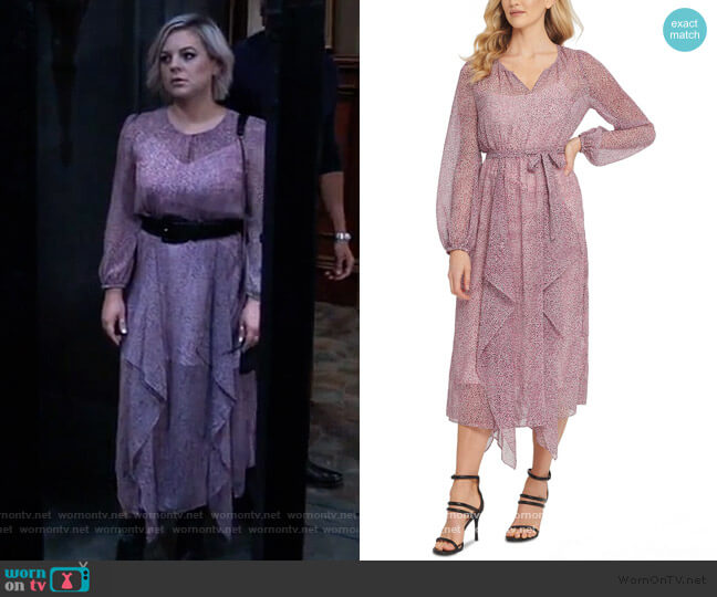 DKNY Printed Ruffled Dress worn by Maxie Jones (Kirsten Storms) on General Hospital