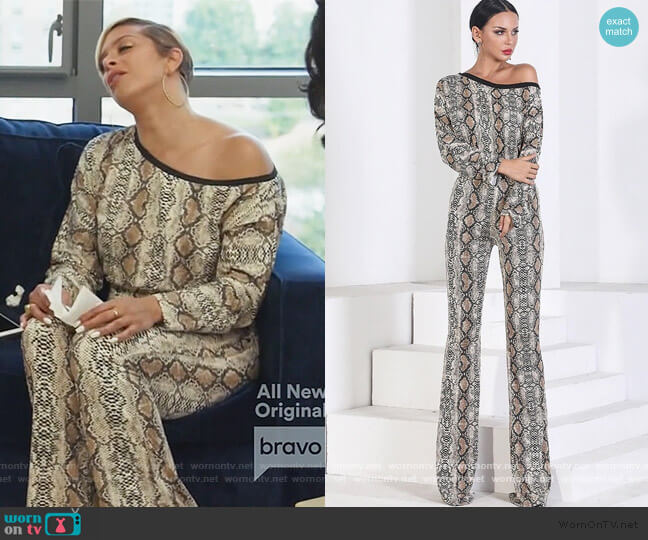 Evelyn Belluci Snakeskin Jumpsuit worn by Robyn Dixon on The Real Housewives of Potomac