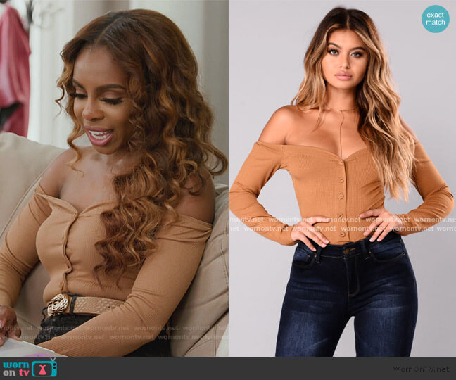 Fashion Nova Fool In Love Off Shoulder Bodysuit worn by Candiace Dillard Bassett on The Real Housewives of Potomac