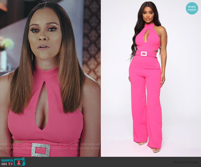 Fashion Nova Seduction Is Key Mock Neck Jumpsuit worn by Ashley Darby on The Real Housewives of Potomac