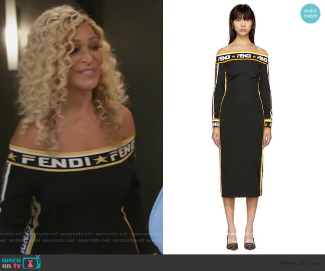 Fendi Fendi Mania Off-Shoulder Dress worn by Karen Huger on The Real Housewives of Potomac