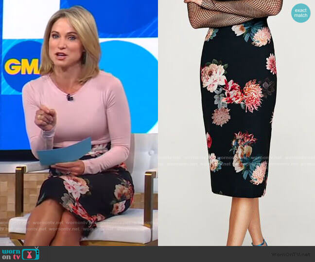 Zara Floral Pencil Skirt worn by Amy Robach on Good Morning America