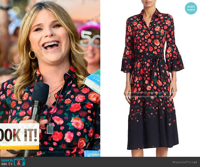 Lela Rose Floral-Print Bell-Sleeve Dress worn by Jenna Bush Hager on Today