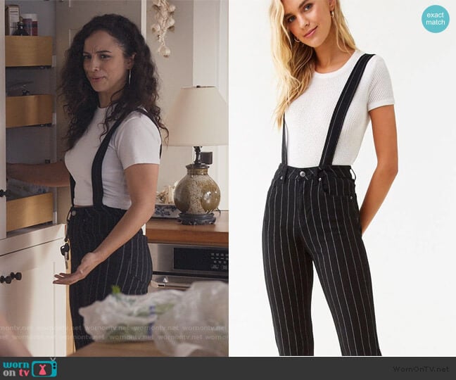 Forever 21 Black Pinstripe Overalls worn by Moe Truax (Kiana Madeira) on Trinkets
