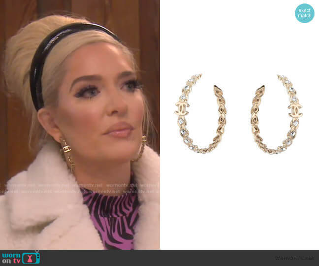 Chanel Gold Crystal Cc Hoop Earrings worn by Erika Jayne on The Real Housewives of Beverly Hills