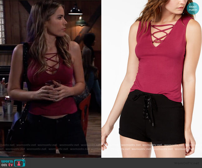 Guess Lace-Up Top worn by Sasha Gilmore (Sofia Mattsson) on General Hospital
