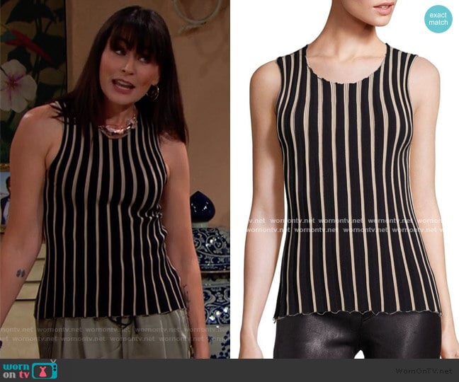 Helmut Lang Pinstripe Tank worn by Quinn Fuller (Rena Sofer) on The Bold and the Beautiful