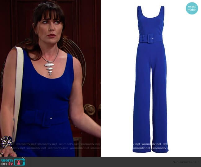 Jonathan Simkhai Belted Crepe Wide Leg Jumpsuit worn by Quinn Fuller (Rena Sofer) on The Bold and the Beautiful