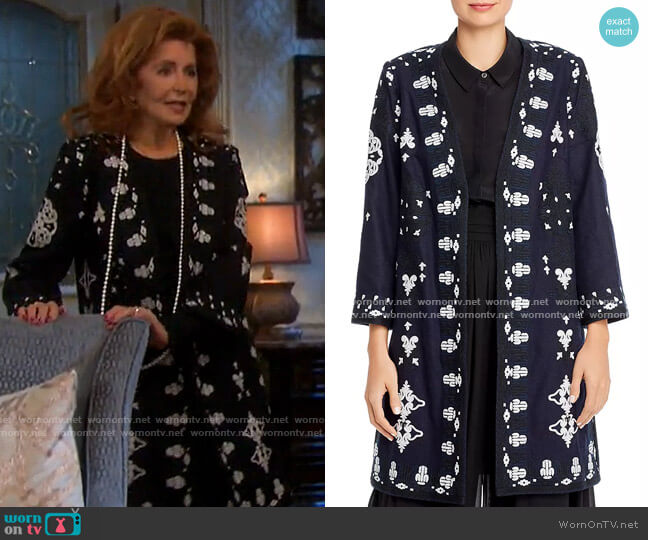 Kobi Halperin Aster Embroidered Open Coat worn by Maggie Horton (Suzanne Rogers) on Days of our Lives