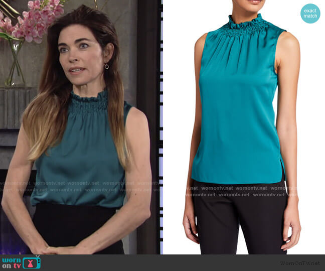 Kobi Halperin Remi Sleeveless Ruffled Silk Blend Top worn by Victoria Newman (Amelia Heinle) on The Young and the Restless