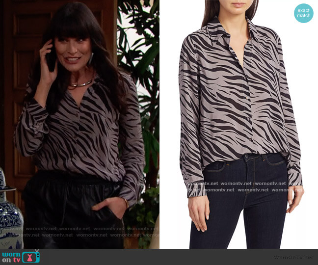 L'Agence Nina Zebra Print Blouse worn by Quinn Fuller (Rena Sofer) on The Bold and the Beautiful