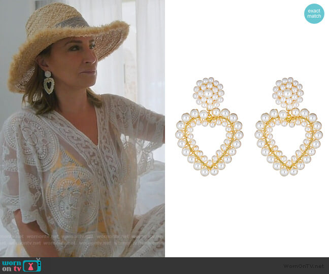 Lisi Lerch Roxy Heart Pearl Earrings worn by Sonja Morgan on The Real Housewives of New York City