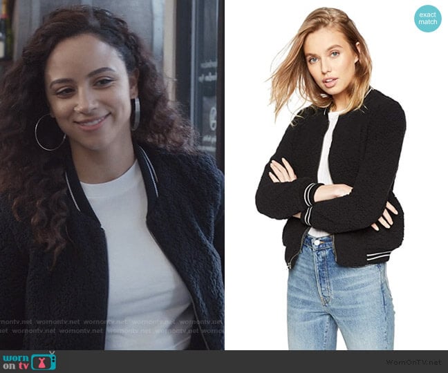 Lucky Brand Anaelisa Sherpa Bomber Jacket worn by Moe Truax (Kiana Madeira) on Trinkets