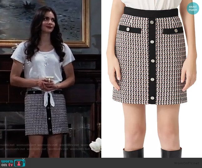 Maje Jivi Tweed Mini Skirt worn by Brook Lynn Quartermaine (Briana Lane) on General Hospital