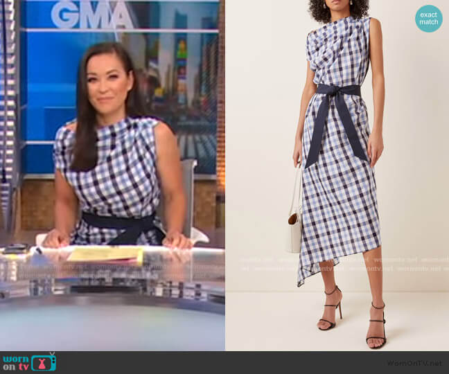 Martin Grant Asymmetrical Checked Cotton-Linen Midi Dress worn by Eva Pilgrim on Good Morning America