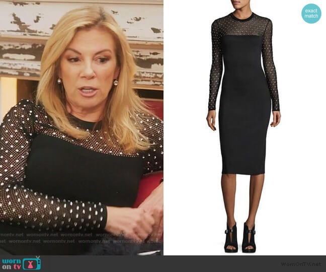 Michael Kors Crystal Trimmed Mesh Yoke Sheath Dress worn by Ramona Singer on The Real Housewives of New York City
