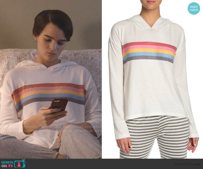 PJ Salvage Let's Flamingo Stripe Hoodie worn by Elodie Davis (Brianna Hildebrand) on Trinkets