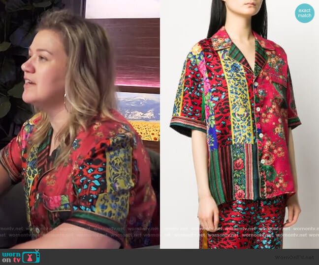 Pierre-Louis Mascia Aloeuw mixed-print silk shirt worn by Kelly Clarkson on The Kelly Clarkson Show