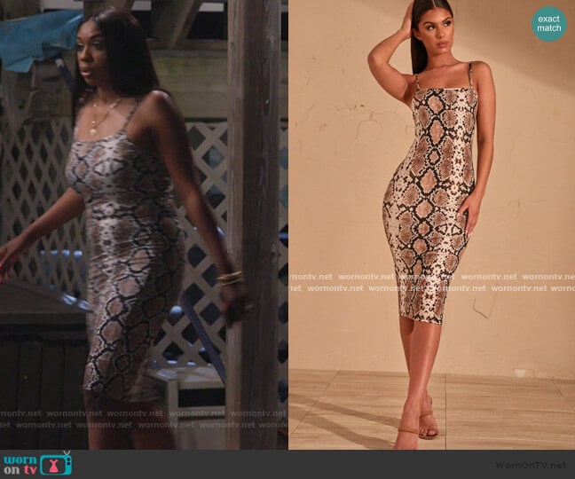 Pretty Little Thing Snake Print Strappy Midi Dress worn by Wendy Osefo on The Real Housewives of Potomac