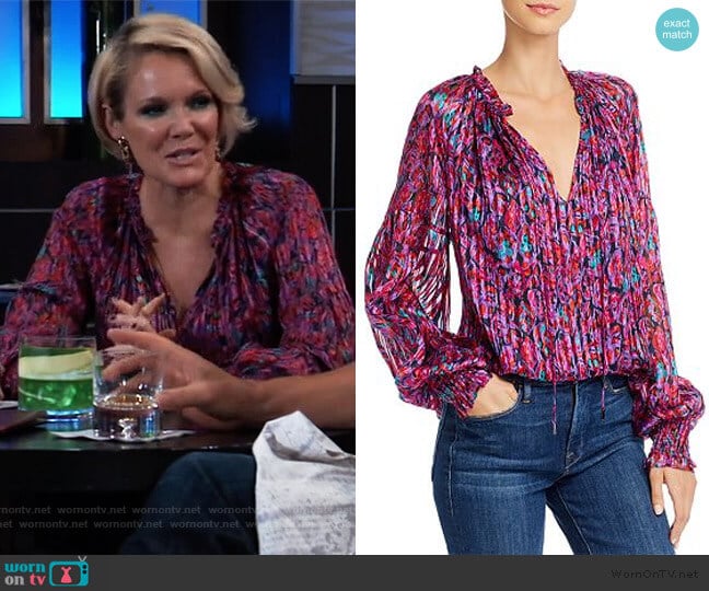 Ramy Brook Printed Leaf Luanne Top worn by Ava Jerome (Maura West) on General Hospital