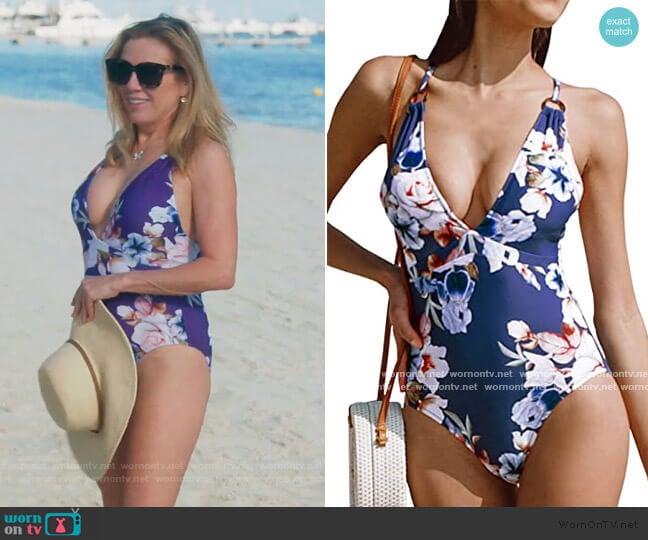 Cupshe Blue Floral Strappy Swim Suit worn by Ramona Singer on The Real Housewives of New York City