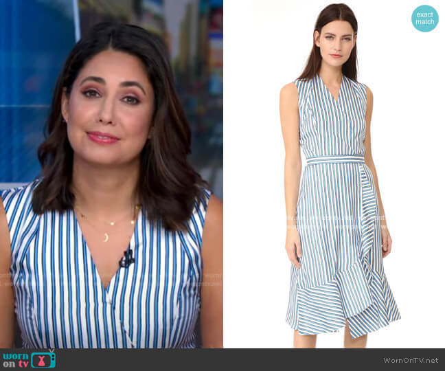 Carven Sleeveless Striped Silk Satin Dress worn by Cecilia Vega on Good Morning America