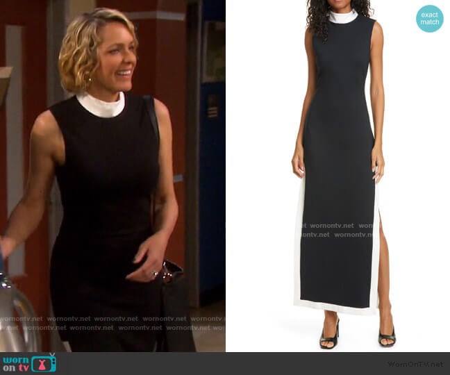 Staud Noir Contrast Trim Mock Neck Maxi Dress worn by Nicole Walker (Arianne Zucker) on Days of our Lives