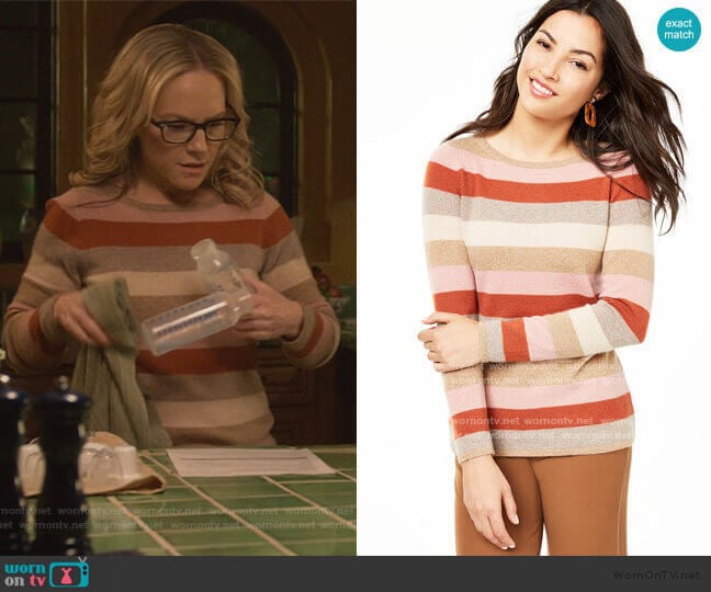 Charter Club Striped Cashmere Sweater worn by Linda Martin (Rachael Harris) on Lucifer